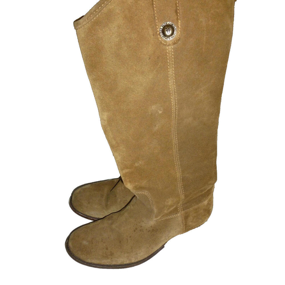 Frye Tall Suede Leather Melissa Button Boots 77162 Tan Brown Womens Size 7 B